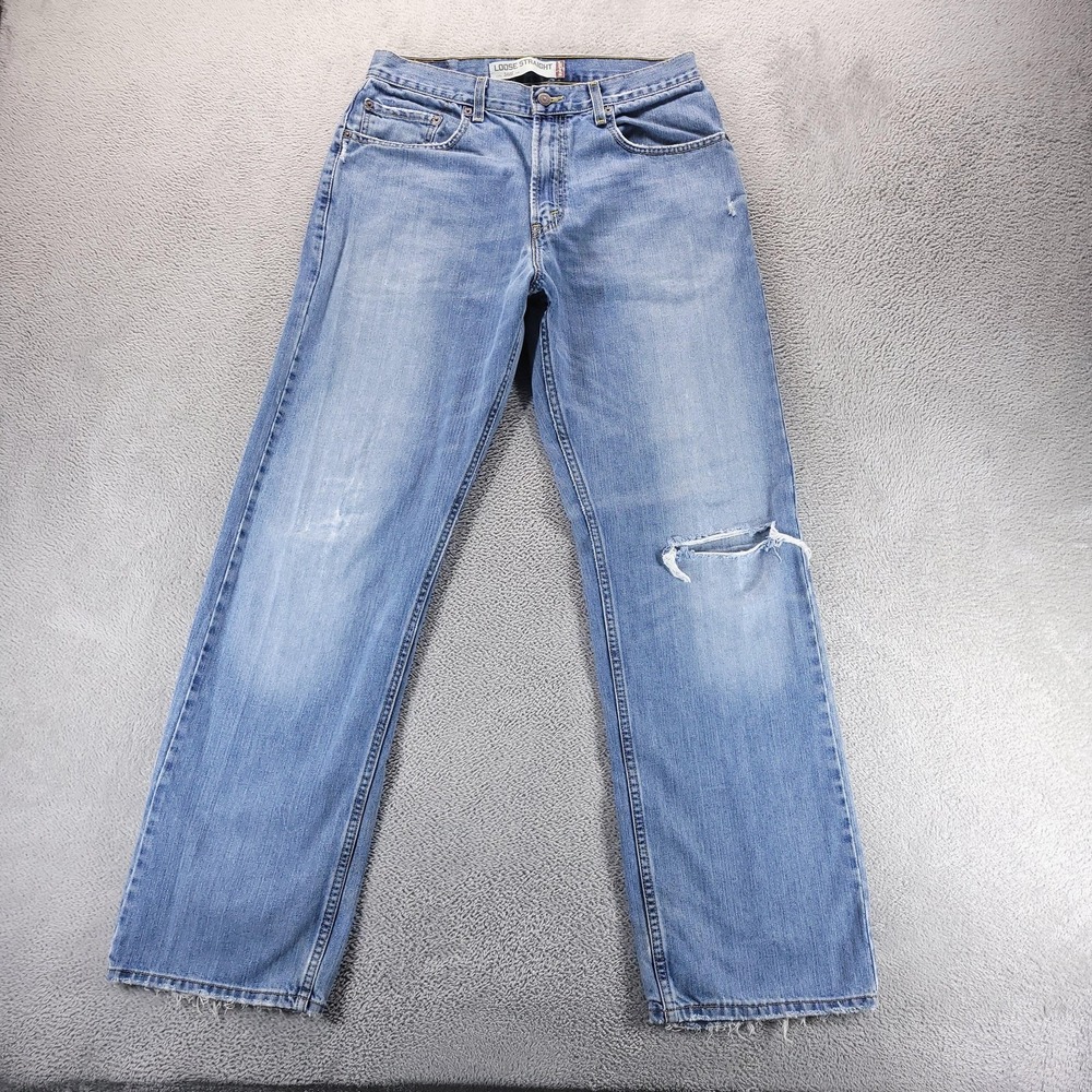 Levi's Jeans Mens 32x34 Blue 569 Loose Straight Light Wash Distressed Denim